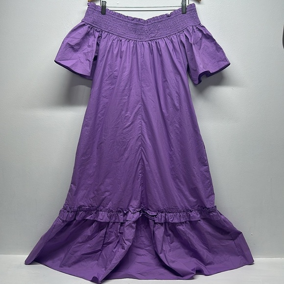 Hyacinth House Tuckernuck Capri Dress Shirred Off The Shoulder Midi Purple Large - Picture 4 of 6